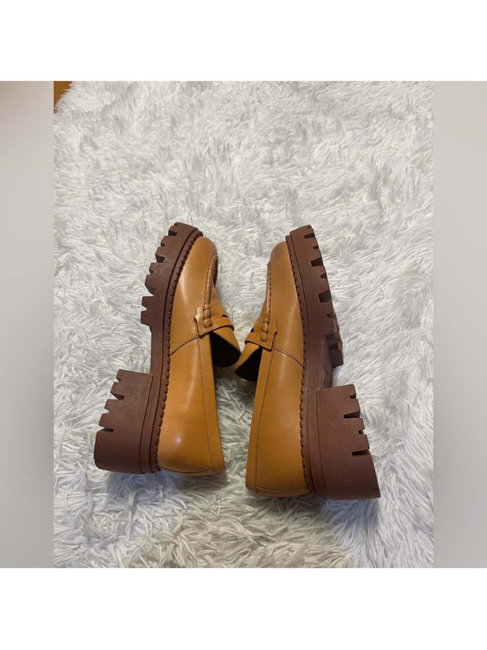 Free People Chunky Lug Sole Tan Leather Penny Loafers 39.5 9.5 - Picture 15 of 15